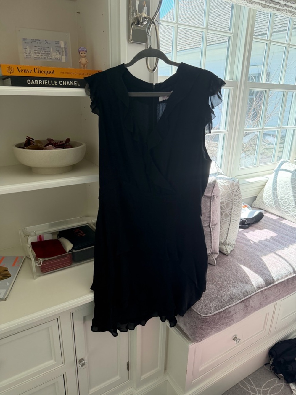Black Ruffled Cap-Sleeve Dress
